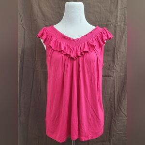 Ann Taylor Pink Sleeveless Ruffle V-Neck Pleated Top Size Medium NWT‎
